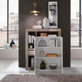 Credenza bianco lucida e acacia 108x42x127h cm 2 ante - Smeraldo