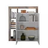 Credenza bianco lucida e acacia 108x42x127h cm 2 ante - Smeraldo