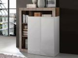 Credenza bianco lucida e acacia 108x42x127h cm 2 ante - Smeraldo