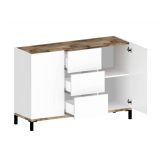 Credenza bianco lucida e acero 120x40x80h cm 2 ante e 3 cassetti - Jessie