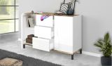 Credenza bianco lucida e acero 120x40x80h cm 2 ante e 3 cassetti - Jessie