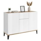 Credenza bianco lucida e acero 120x40x82h cm 3 ante e 1 cassetto - Albatross