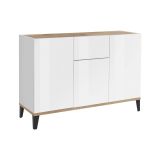 Credenza bianco lucida e acero 120x40x82h cm 3 ante e 1 cassetto - Albatross