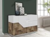 Credenza bianco lucida e acero 141x43x86h cm 2 ante e 3 cassetti - All