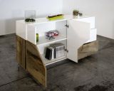 Credenza bianco lucida e acero 141x43x86h cm 2 ante e 3 cassetti - All