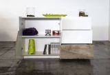 Credenza bianco lucida e acero 141x43x86h cm 2 ante e 3 cassetti - All