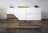 Credenza bianco lucida e acero 141x43x86h cm 2 ante e 3 cassetti - All