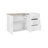 Credenza bianco lucida e acero 150x40x80h cm 2 ante e 3 cassetti - Asgard