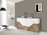 Credenza bianco lucida e acero 158x43x86h cm 4 ante - Agis