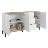 Credenza bianco lucida e acero 160x40x82h cm 3 ante e 3 cassetti - Abic