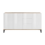 Credenza bianco lucida e acero 160x40x82h cm 3 ante e 3 cassetti - Abic