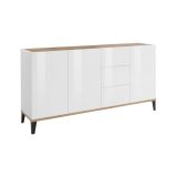 Credenza bianco lucida e acero 160x40x82h cm 3 ante e 3 cassetti - Abic