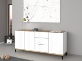 Credenza bianco lucida e acero 160x40x82h cm 3 ante e 3 cassetti - Abic