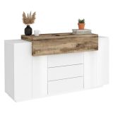Credenza bianco lucida e acero 160x45x86h cm 3 ante e 3 cassetti - Arbon