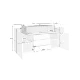 Credenza bianco lucida e acero 160x45x86h cm 3 ante e 3 cassetti - Arbon
