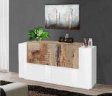 Credenza bianco lucida e acero 160x45x86h cm 4 ante - Muscari