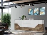 Credenza bianco lucida e acero 220x43x86h cm 4 ante e 3 cassetti - Almira