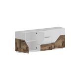 Credenza bianco lucida e acero 220x43x86h cm 4 ante e 3 cassetti - Almira