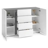 Credenza bianco lucida e antracite 140x38x92h cm 2 ante e 4 cassetti - Ernesta