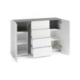 Credenza bianco lucida e antracite 140x38x92h cm 2 ante e 4 cassetti - Ernesta