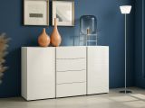 Credenza bianco lucida e antracite 140x38x92h cm 2 ante e 4 cassetti - Ernesta