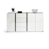 Credenza bianco lucida e antracite 180x38x92h cm 3 ante e 4 cassetti - Baveno