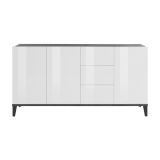 Credenza bianco lucida e ardesia 160x40x82h cm 3 ante e 3 cassetti - Abic