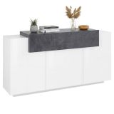 Credenza bianco lucida e ardesia 160x45x85h cm 4 ante - Aschly
