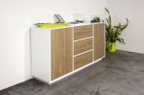 Credenza bianco lucida e noce 160x41x86h cm 2 ante e 3 cassetti - Aysha