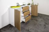 Credenza bianco lucida e noce 160x41x86h cm 2 ante e 3 cassetti - Aysha