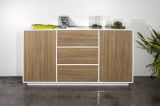 Credenza bianco lucida e noce 160x41x86h cm 2 ante e 3 cassetti - Aysha