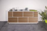 Credenza bianco lucida e noce 200x41x86h cm 7 ante - Clinoumite