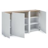 Credenza bianco lucida e rovere 174x40x92h cm 4 ante - Talassa