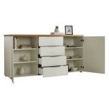 Credenza bianco lucida e rovere 180x43x89h cm 2 ante e 4 cassetti - Satriano