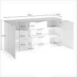 Credenza bianco lucida e rovere 180x43x89h cm 2 ante e 4 cassetti - Satriano