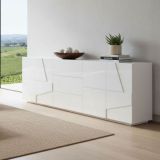 Credenza bianco lucida moderna 224x44x86h cm 4 ante e 3 cassetti - Zeus