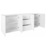 Credenza bianco lucida moderna 224x44x86h cm 4 ante e 3 cassetti - Zeus