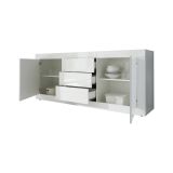Credenza Bianco Lucido 2 Ripiani 3 Cassetti 210x42x85.8h cm, 4 Vani - Pasubio