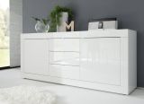 Credenza Bianco Lucido 2 Ripiani 3 Cassetti 210x42x85.8h cm, 4 Vani - Pasubio