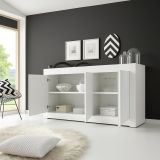 Credenza Bianco Lucido 2 Ripiani 4 Vani 160x42x85.8h cm, 3 Ante - Introbio