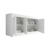 Credenza Bianco Lucido 2 Ripiani 4 Vani 160x42x85.8h cm, 3 Ante - Introbio
