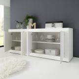 Credenza Bianco Lucido 2 Ripiani 4 Vani 207x43x86h cm, 4 Ante - Poli