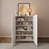 Credenza Bianco Lucido 4 Ripiani 5 Vani 78x36x115.5h cm, 2 Ante - Itala