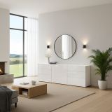 Credenza Bianco Lucido 6 Cassetti Un'anta 170x40x60.2h cm, Apertura Battente e Scorrevole - Agito