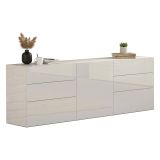 Credenza Bianco Lucido 6 Cassetti Un&#039;anta 170x40x60.2h cm, Apertura Battente e Scorrevole - Agito