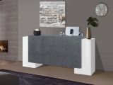 Credenza Bianco Lucido Grigio Ardesia 4 Ripiani 3 Cassetti 210x45x85h cm, 4 Ante Made in Italy - Alchemy