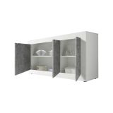 Credenza Bianco Lucido Grigio Cemento 2 Ripiani 4 Vani 160x42x85.8h cm, 3 Ante - Introbio
