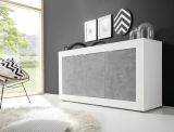 Credenza Bianco Lucido Grigio Cemento 2 Ripiani 4 Vani 160x42x85.8h cm, 3 Ante - Introbio