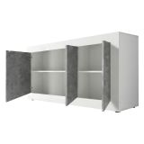 Credenza Bianco Lucido Grigio Cemento 2 Ripiani 4 Vani 160x42x85.8h cm, 3 Ante - Introbio