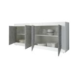 Credenza Bianco Lucido Grigio Cemento 2 Ripiani 4 Vani 207x43x86h cm, 4 Ante - Poli